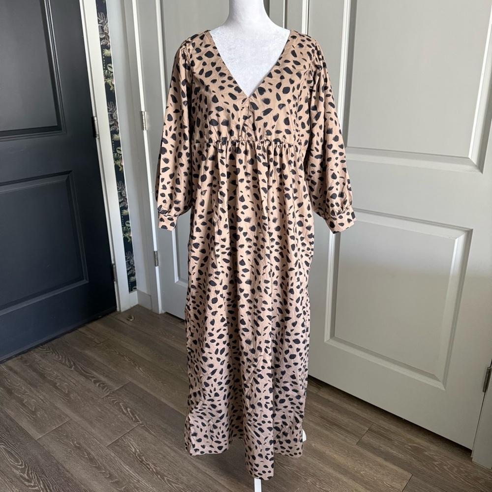 Marine Layer 100% Pima Cotton Alani Poplin Animal Print Maxi Dress Size L